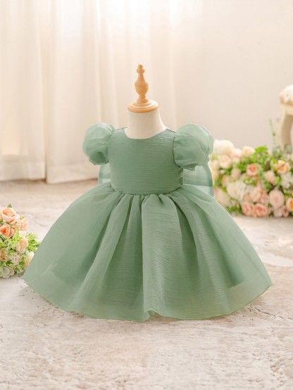 Organza Cotton-Blend Bow Ruched Short Sleeve Regular Dresses - image 18