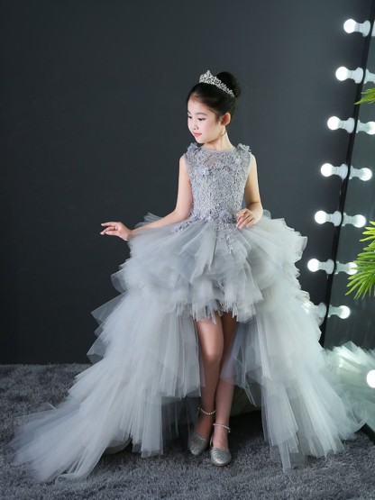 Mesh Rosette Sleeveless Midi Dresses - Grey - 160cm - image 10