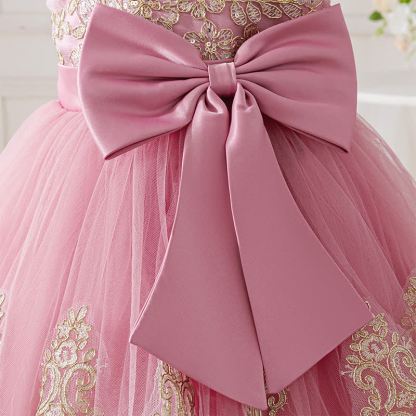 Mesh Lace Bow Long Sleeve Maxi Dresses - image 6