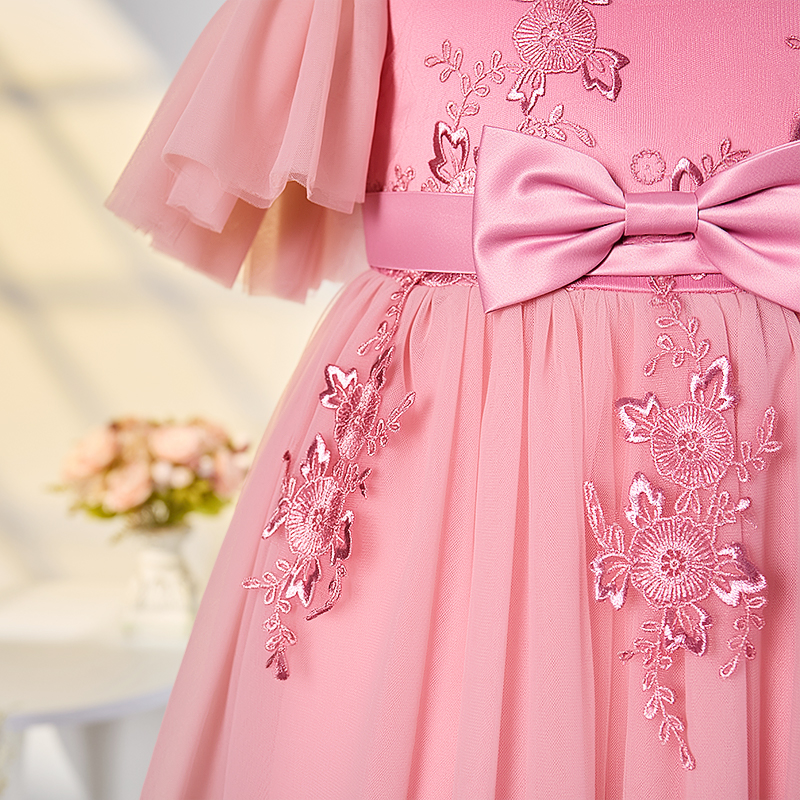 Mesh Bow Lace Short Sleeve Maxi Dresses - image 6