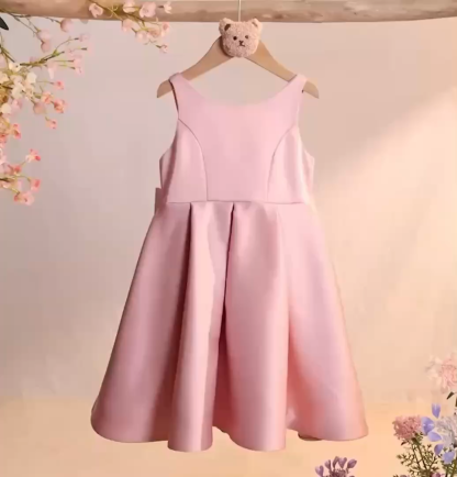 Satin Bow Sleeveless Mid-long Dresses