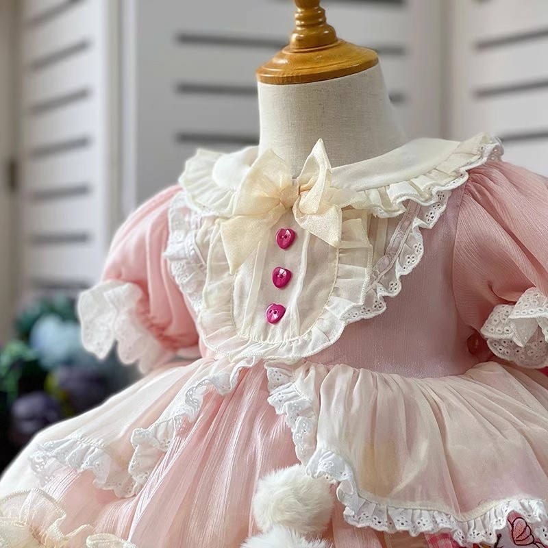 Chemical Fiber Blend Fuzzy Ball Bow Short Sleeve Midi Dresses - image 5