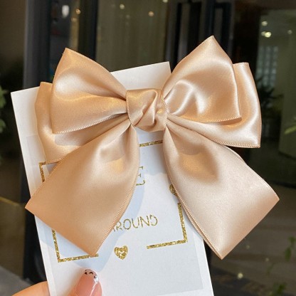 Solid With Bow Barrette - Coffee - Sping Clip - image 3