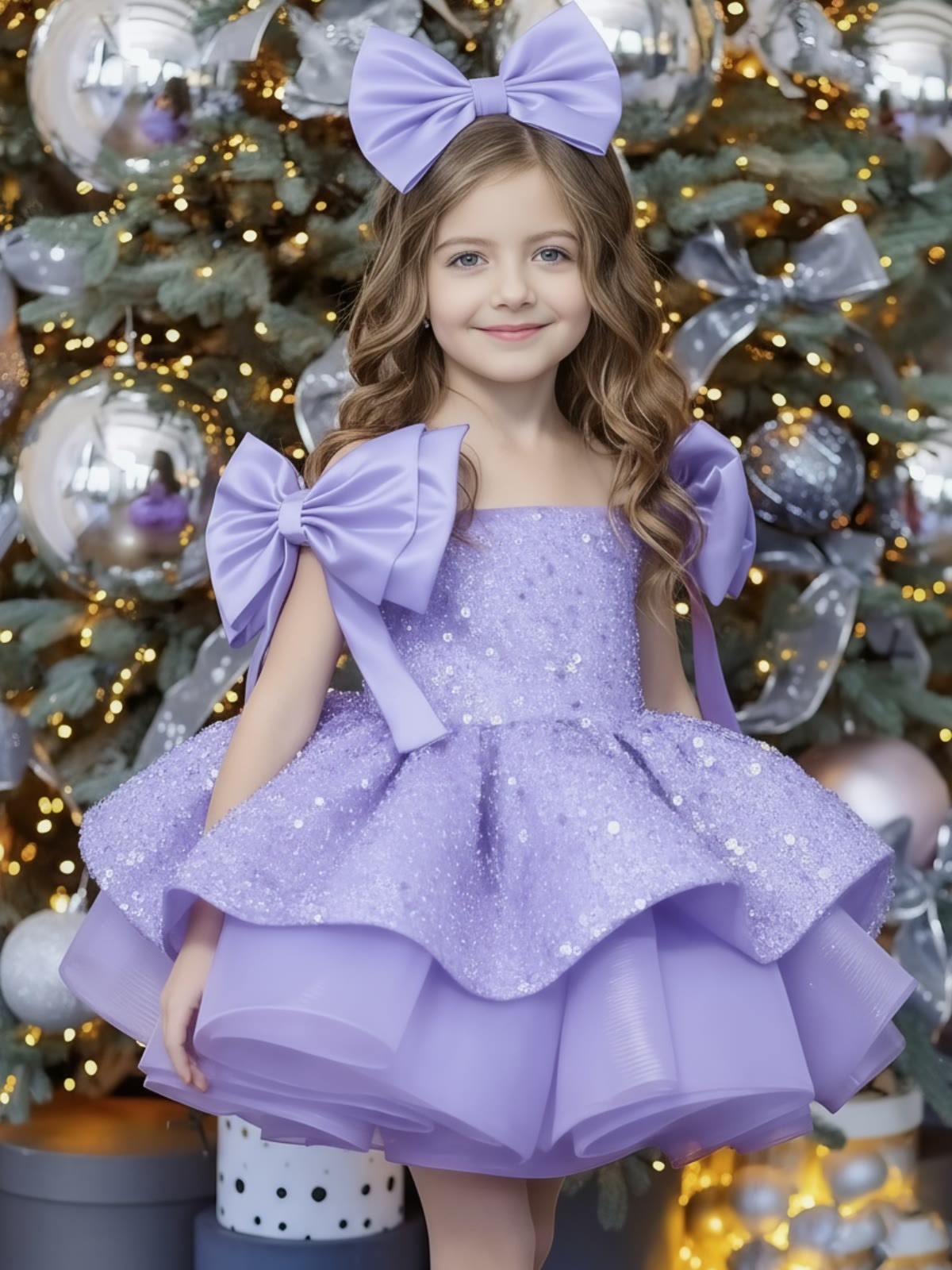 Glitter Bow Sleeveless Midi Dresses - Purple - 12-13Y - image 13