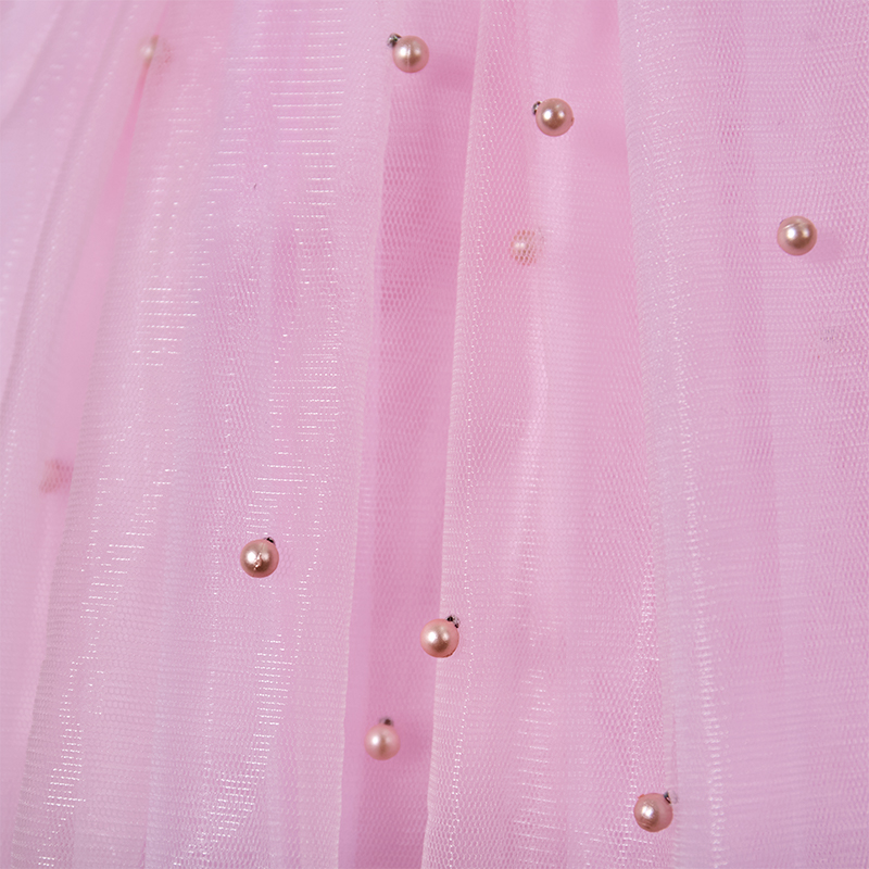 Mesh Bow Imitation Pearls Short Sleeve Mid-long Dresses - image 8