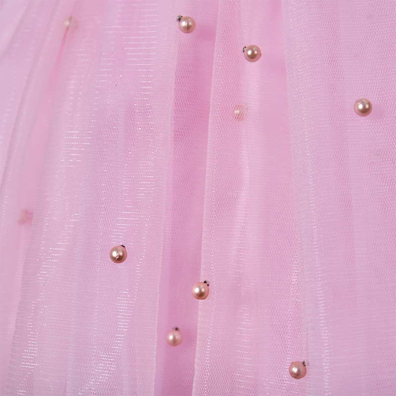 Mesh Bow Imitation Pearls Short Sleeve Mid-long Dresses - image 8