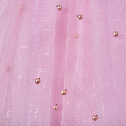 Mesh Bow Imitation Pearls Short Sleeve Mid-long Dresses - image 8