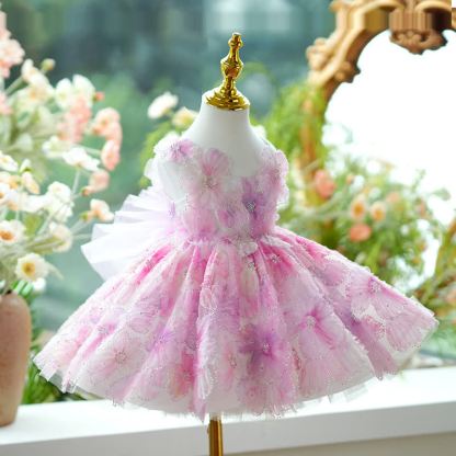 Mesh Bow Imitation Pearls Gallus Mid-long Dresses - image 3