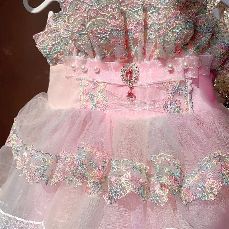 Embroidery Mesh Embroidery Stitching Lace Sleeveless Midi Dresses - image 4