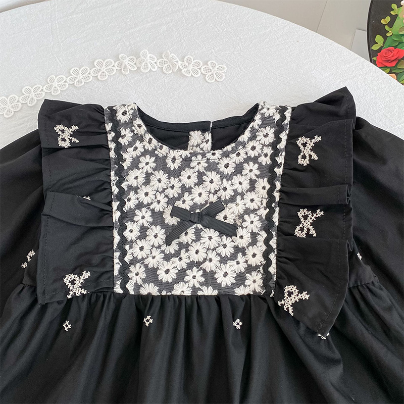 Cotton Bow Floral-embroidered Long Sleeve Regular Dresses&Bodysuit - image 18