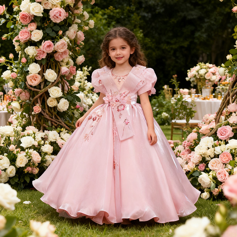 Organza Folds Rosette Short Sleeve Maxi Dresses - image 3