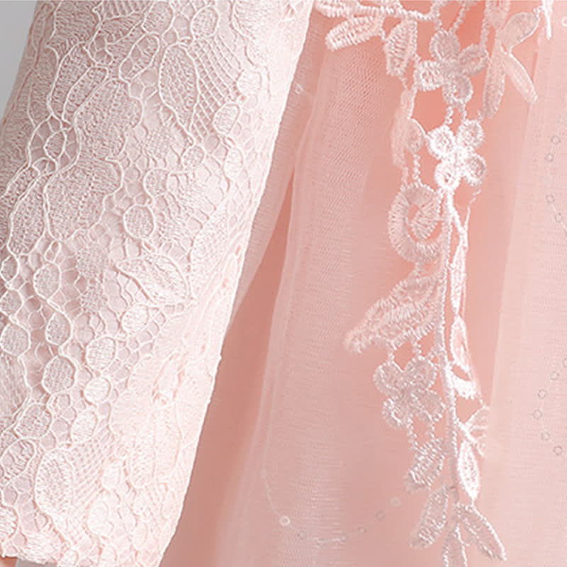 Lace Pearl Applique Long Sleeve Midi Dresses - image 12