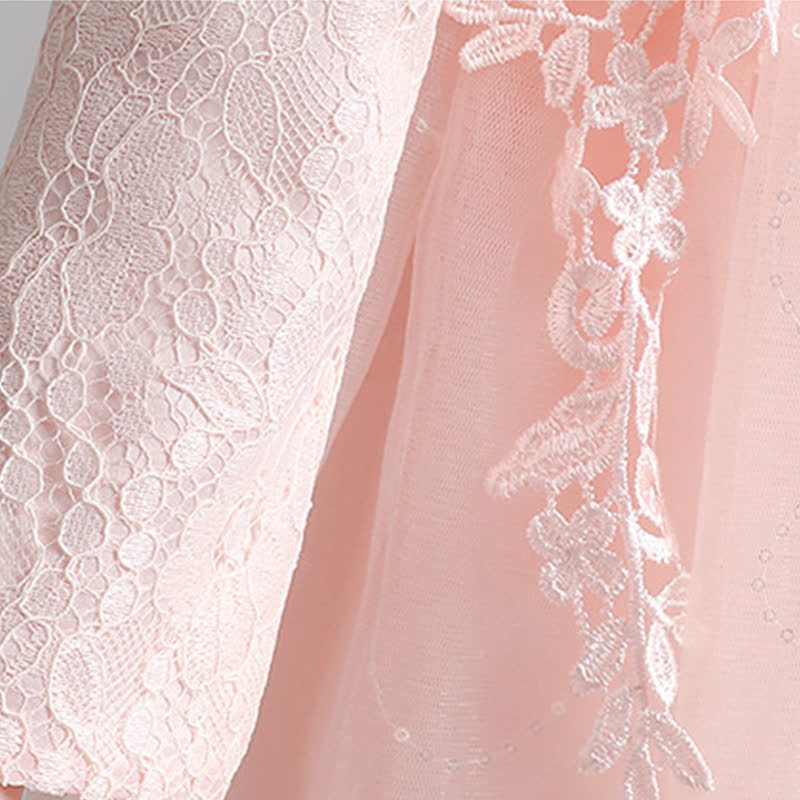 Lace Pearl Applique Long Sleeve Midi Dresses - image 12