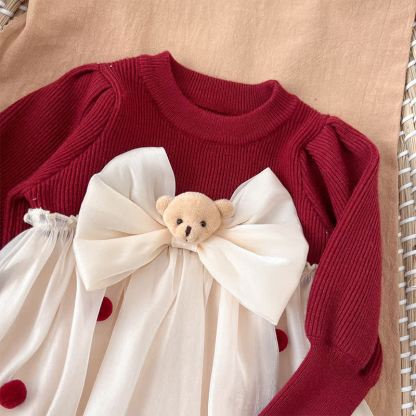 Knitting&organza Split Joint Long Sleeve Midi Dresses - image 7