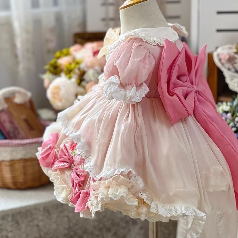 Chemical Fiber Blend Fuzzy Ball Bow Short Sleeve Midi Dresses - image 6