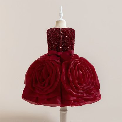 Sequins & Organza Bow Rosette Sleeveless Mid-long Dresses - image 3