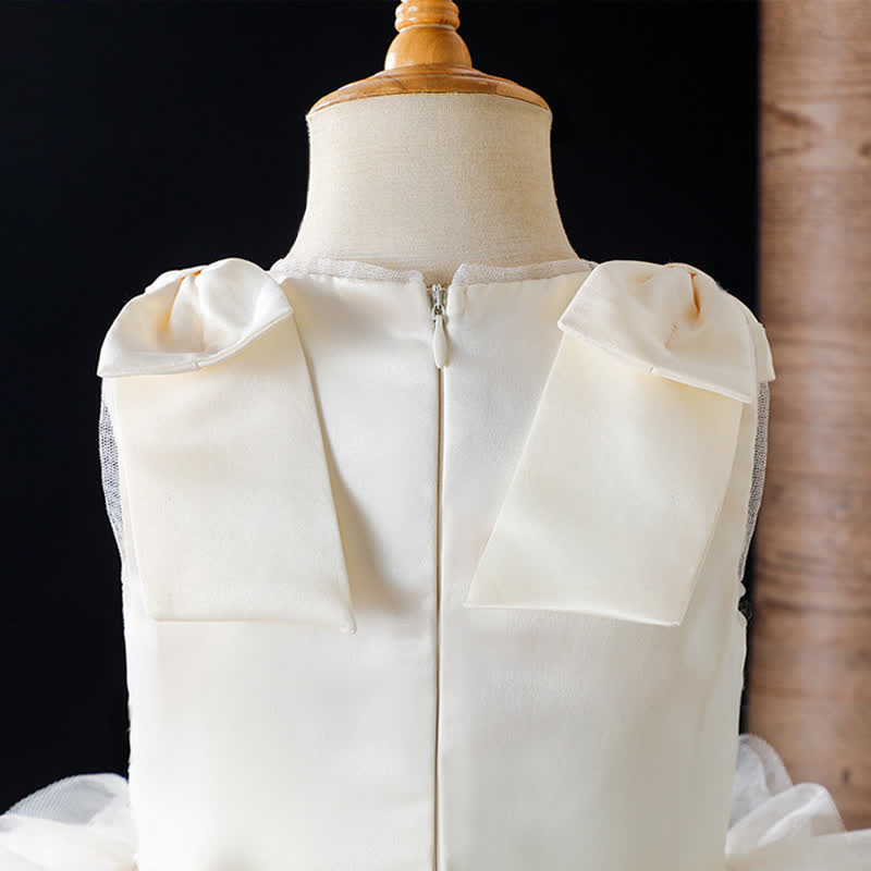 Chemical Fiber Blend Lace Bow Folds Sleeveless Mid-long Dresses - image 5