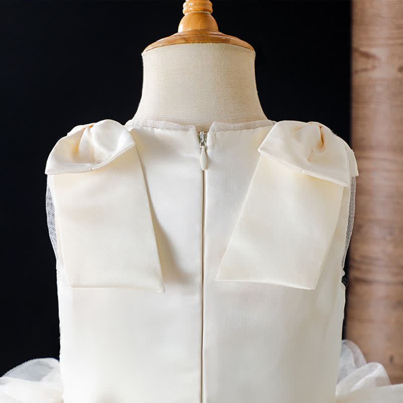 Chemical Fiber Blend Lace Bow Folds Sleeveless Mid-long Dresses - image 5