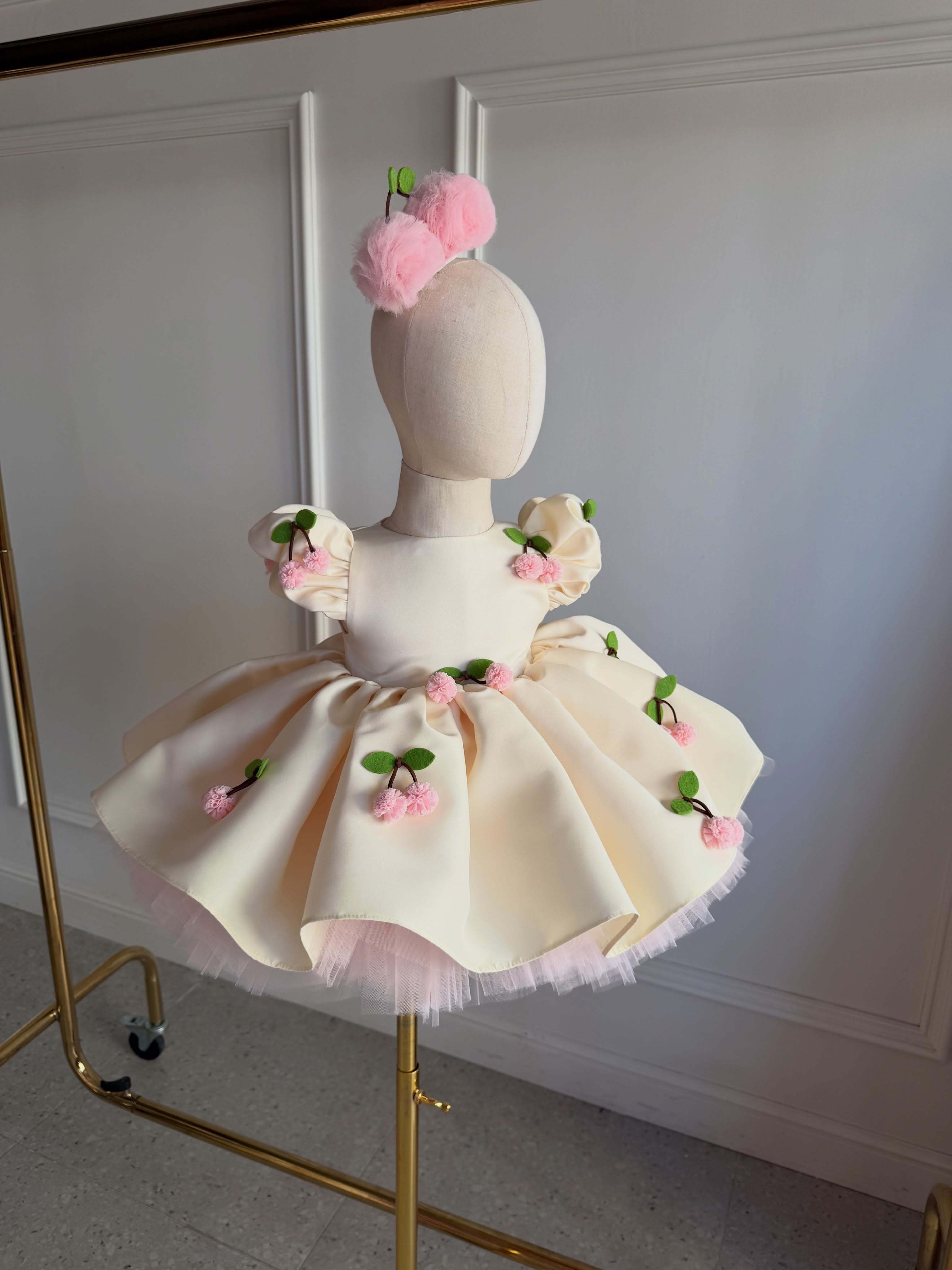 Satin Embellished Short Sleeve  Dresses Without Cherry Headband - image 4
