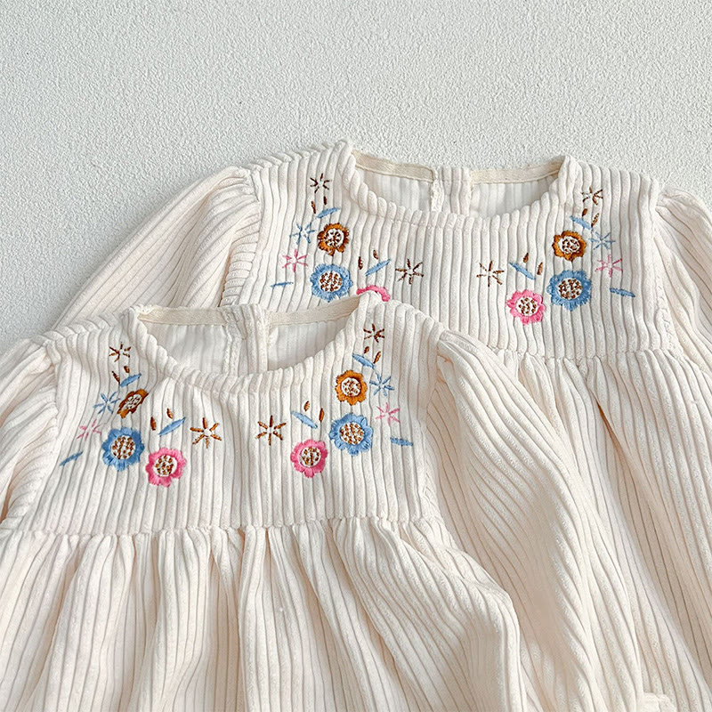 Corduroy Ditsy Floral Long Sleeve Mid-long Dresses&Bodysuit - image 23