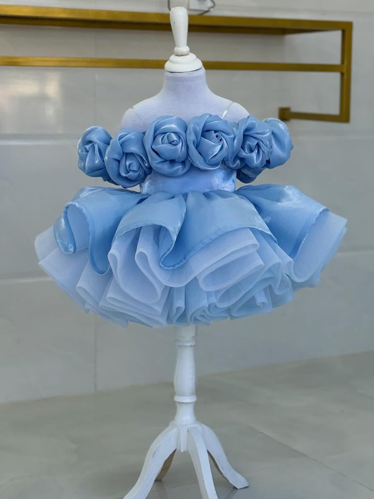 Organza Rosette Sleeveless Short Dresses - Blue  - 160cm - image 4