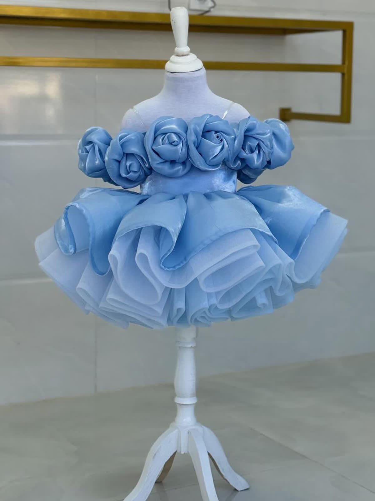Organza Rosette Sleeveless Short Dresses - Blue  - 160cm - image 4