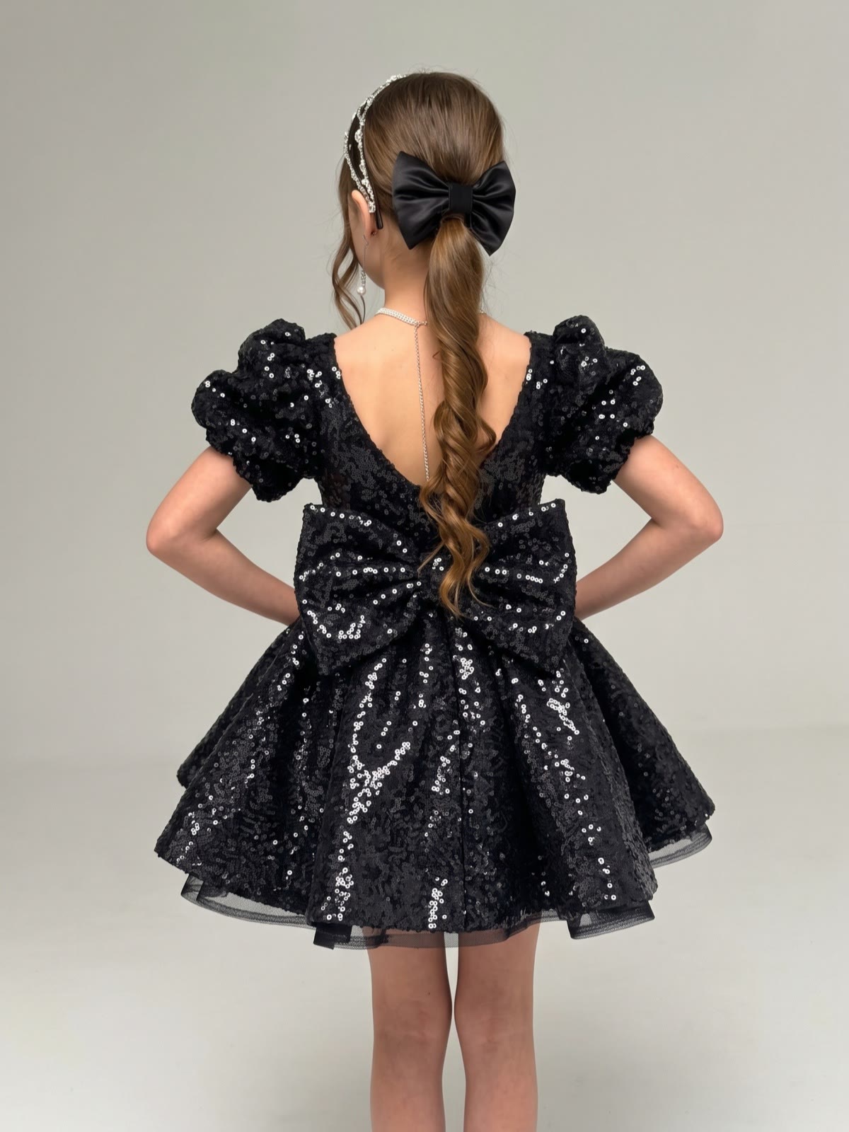Glitter Bow Short Sleeve Short Dresses - image 5