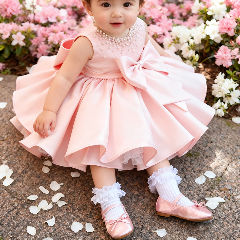 Chemical Fiber Blend Imitation Pearls Bow Sleeveless Mid-long Dresses - image 8