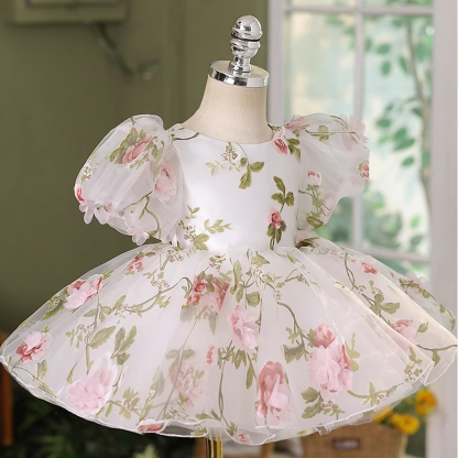 Organza Bow Floral-embroidered Short Sleeve Midi Dresses - image 4