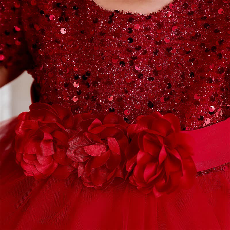 Sequins & Mesh Bow Sequins Short Sleeve Mid-long Dresses - image 5