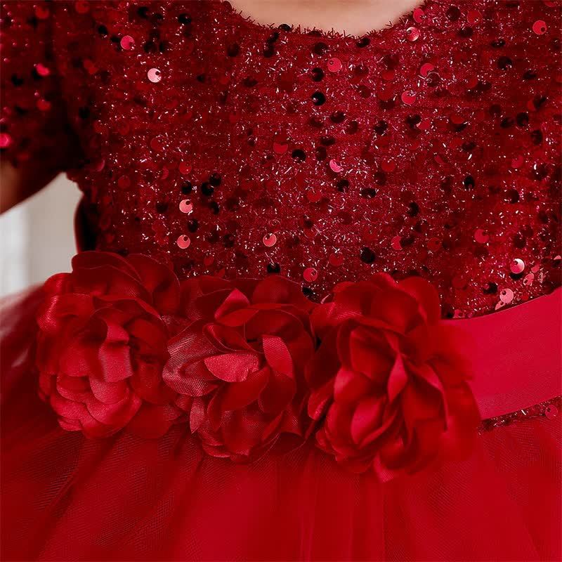 Sequins & Mesh Bow Sequins Short Sleeve Mid-long Dresses - image 5