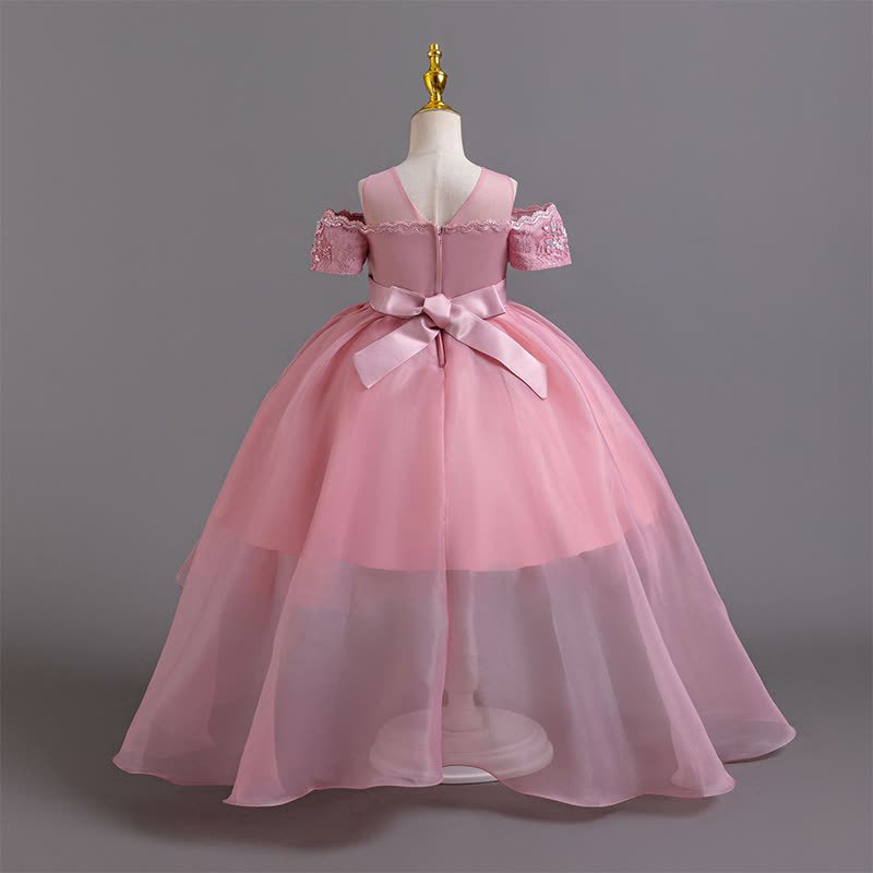 Organza Lace Bow Rosette Short Sleeve Maxi Dresses - image 33