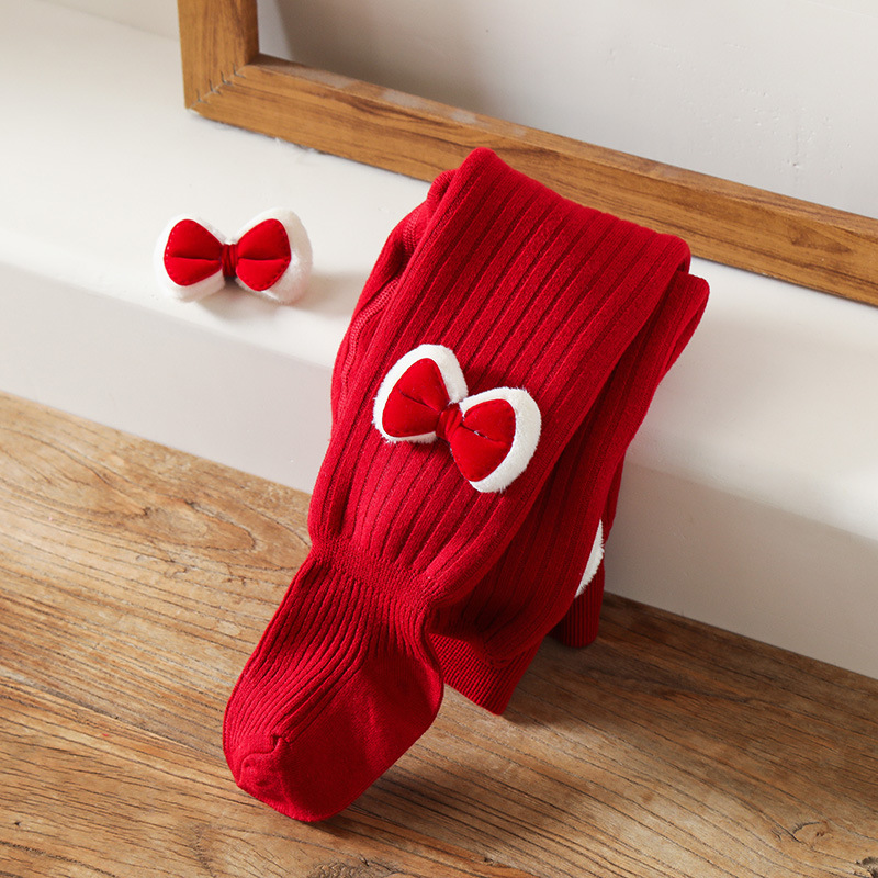 Solid With Bow Lace Thermal Leggings - Bow - 6-8Y - image 8