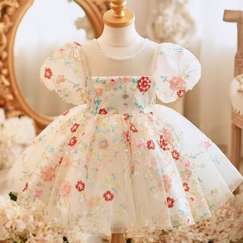 Mesh Panel Short Sleeve Midi Dresses - Beige - 11-12Y - image 1