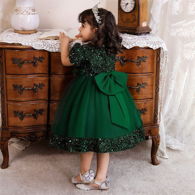 Sequins & Mesh Bow Sequins Short Sleeve Mid-long Dresses - image 53