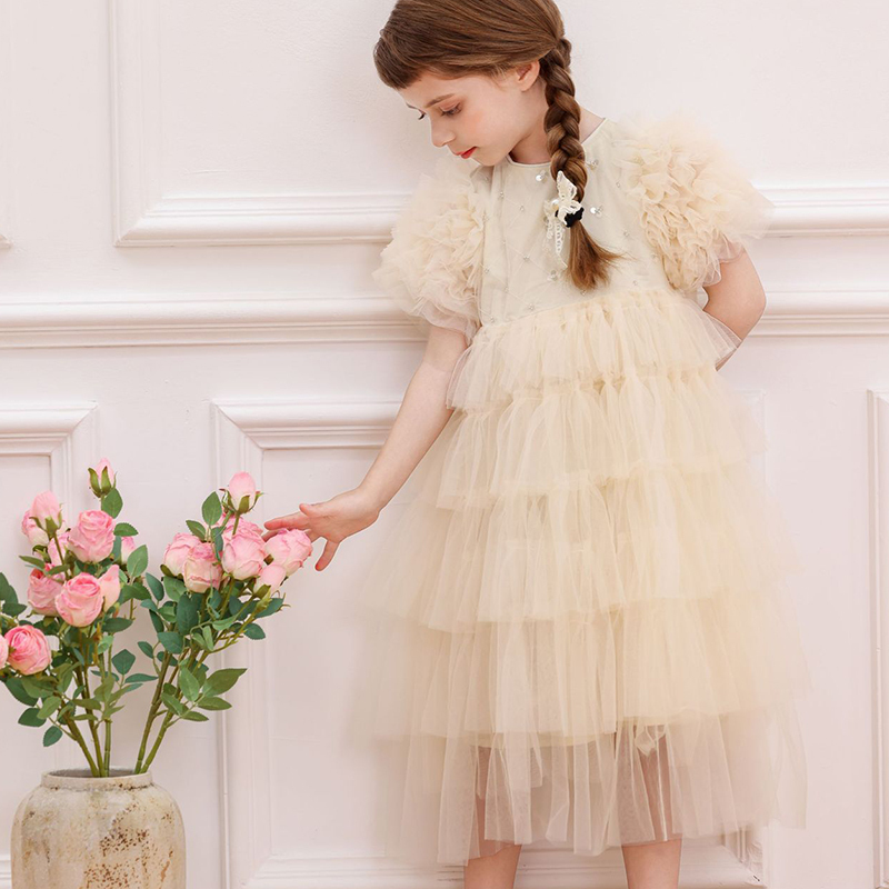 Mesh Folds Short Sleeve Mid-long Dresses - image 9