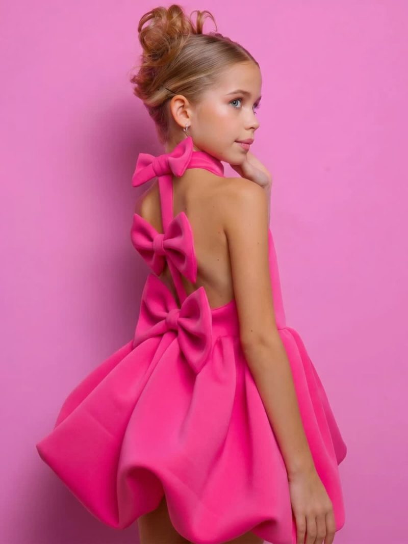 SCUBA KNIT Bow Short Sleeve Short Dresses - Magenta - 7Y - image 18