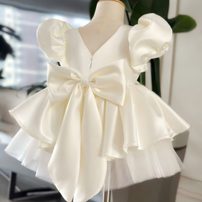 Satin Bow Short Sleeve Midi Dresses - image 11