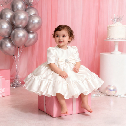 [Archive Sale] Satin Bow Long Sleeve Mid-long Dresses - image 4