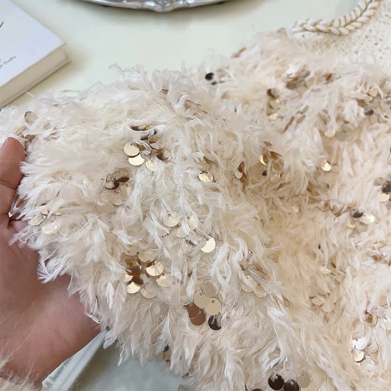 Tweed Sequins Sleeveless Mid-long Dresses - image 7