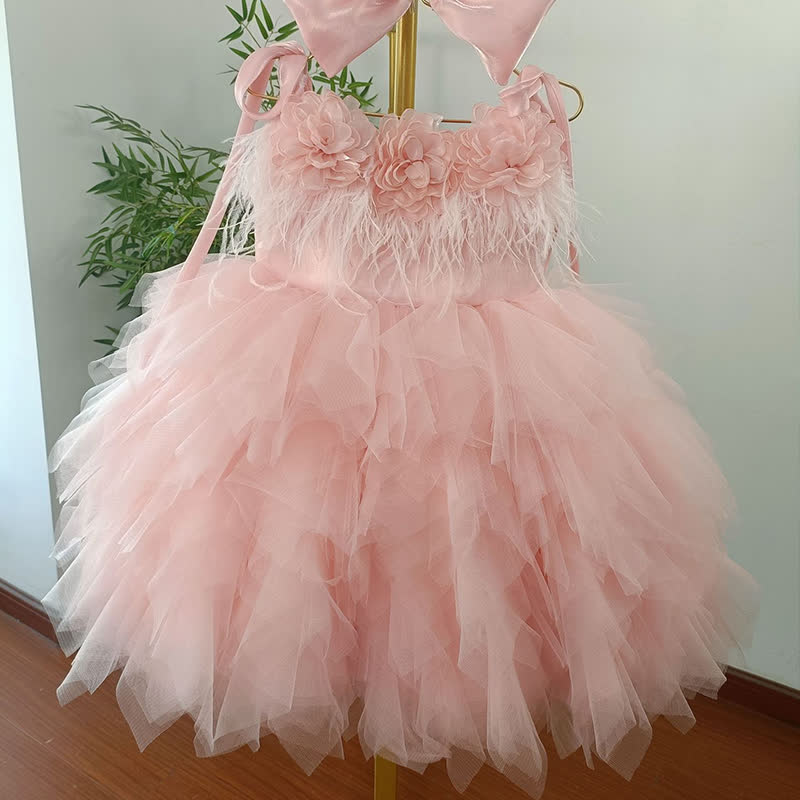 Corduroy Split Joint Rosette Feather-trimmed Sleeveless Midi Dresses - image 4