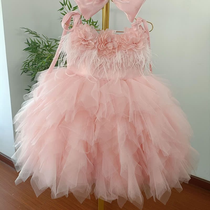 Corduroy Split Joint Rosette Feather-trimmed Sleeveless Midi Dresses - image 4