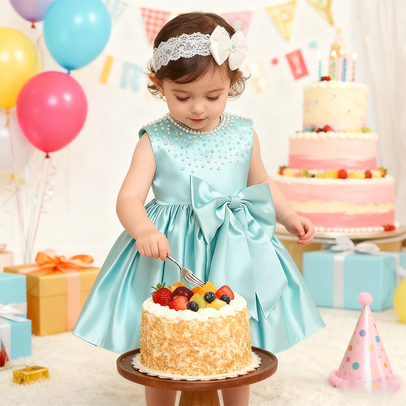 Chemical Fiber Blend Imitation Pearls Bow Sleeveless Mid-long Dresses - image 26