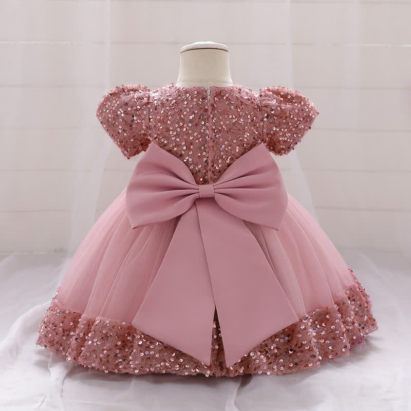 Sequins & Mesh Bow Sequins Short Sleeve Mid-long Dresses - image 18