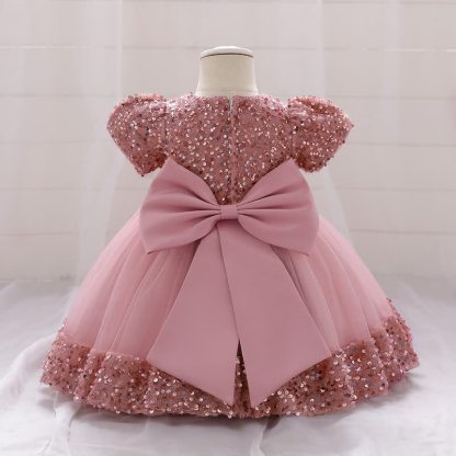 Sequins & Mesh Bow Sequins Short Sleeve Mid-long Dresses - image 18