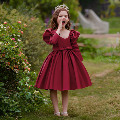 Satin Bow Long Sleeve Midi Dresses - image 10