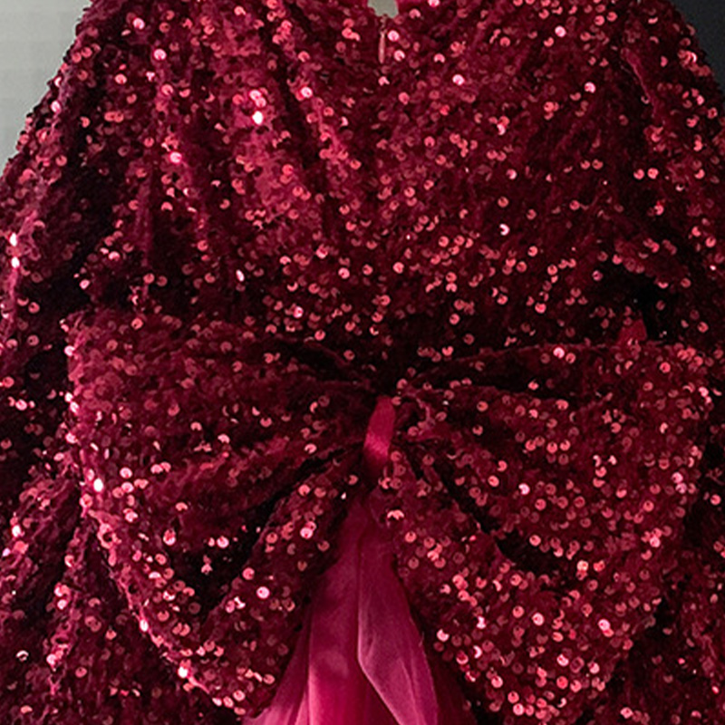 [Archive Sale] Cotton-blend Bow Fleece Sequins Long Sleeve Mid-long Dresses - image 11