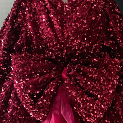 [Archive Sale] Cotton-blend Bow Fleece Sequins Long Sleeve Mid-long Dresses - image 11