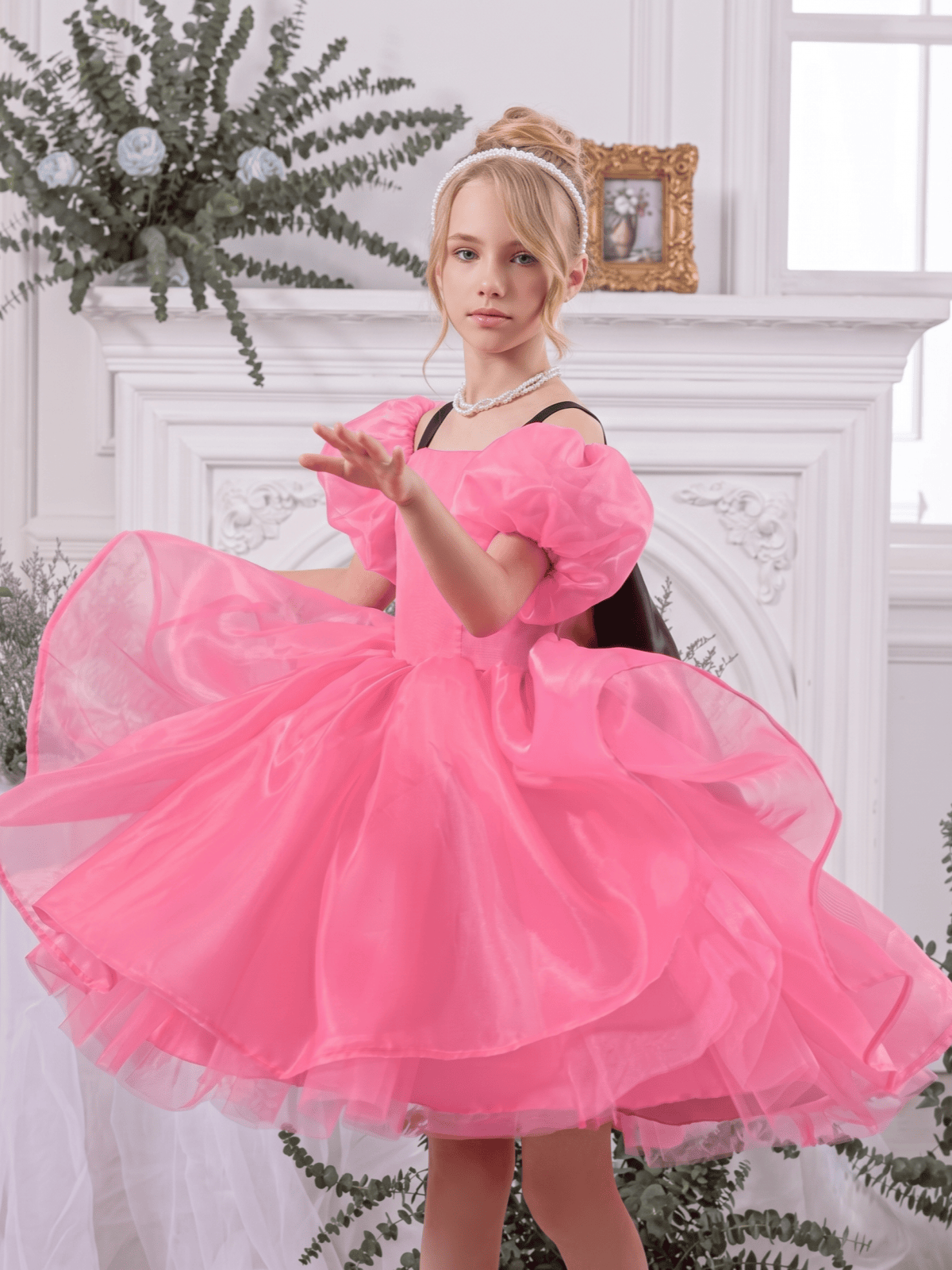 Organza Bow Short Sleeve Short Dresses - image 17