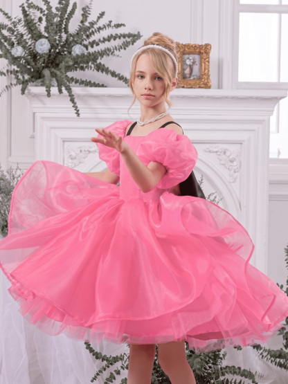 Organza Bow Short Sleeve Short Dresses - image 17